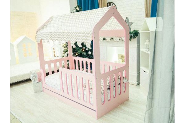 Кровать-домик с ящиком ЛДСП розовая