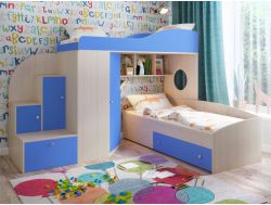 Кровать-чердак для детей Кадет 2 Дуб молочный, голубой