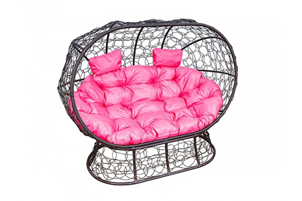 Подвесной диван Кокон Лежебока на подставке каркас коричневый-подушка розовая