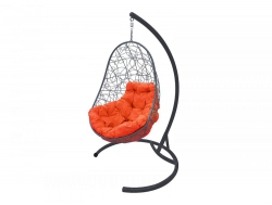 Подвесное кресло Кокон Овал ротанг каркас серый-подушка оранжевая