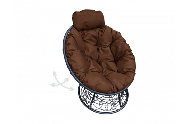 Кресло Папасан пружинка мини с ротангом каркас чёрный-подушка коричневая