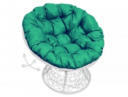 Кресло Папасан пружинка с ротангом каркас белый-подушка зелёная