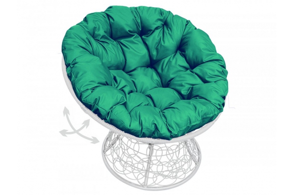 Кресло Папасан пружинка с ротангом каркас белый-подушка зелёная
