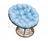 Кресло Папасан пружинка с ротангом каркас коричневый-подушка голубая