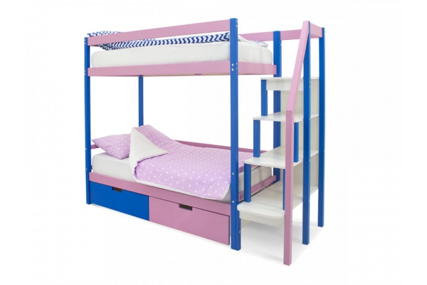 Двухъярусная кровать Svogen с ящиками синий-лаванда