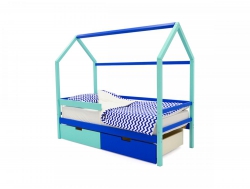 Кровать-домик Svogen ящики, бортик мятно-синий
