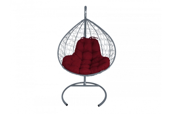 Подвесное кресло Кокон XL ротанг каркас серый-подушка бордовая