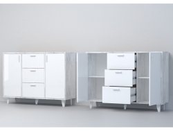 Комод Эго К-2 на ножках бетон светлый/белый глянец