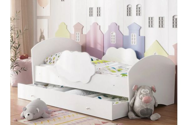 Кровать Тучка с бортиками и ящиком белая